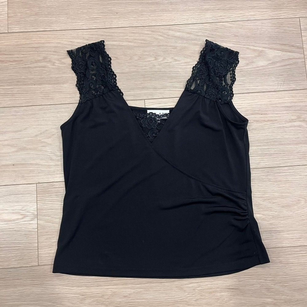 Vintage Y2K Gilani Black Lace Trim Tank Top Wrap Floral‎ Lace Women M Coquette